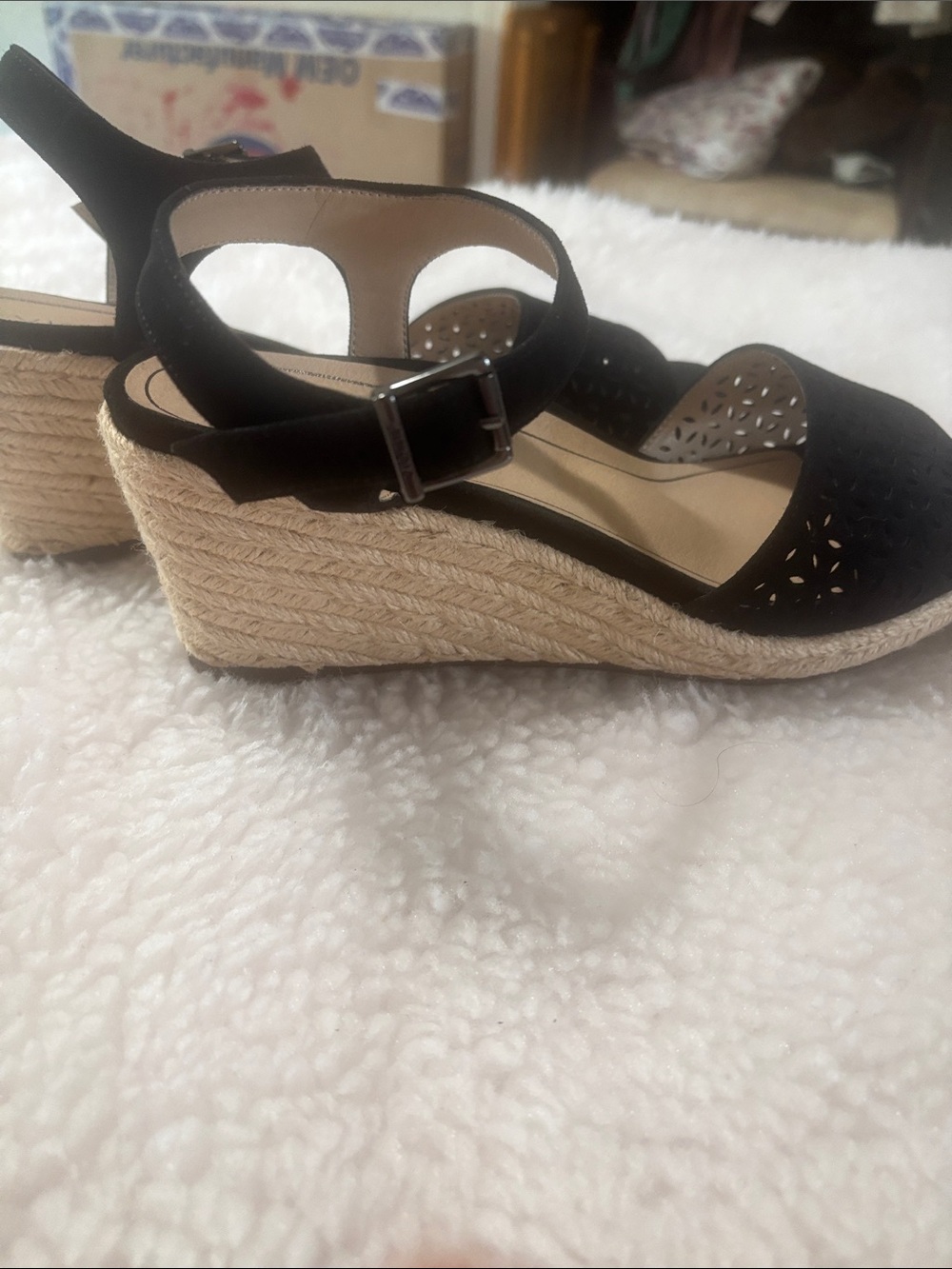 Vionic Black Espadrille Wedge Sandals with Perforated Toe - Picture 7 of 11